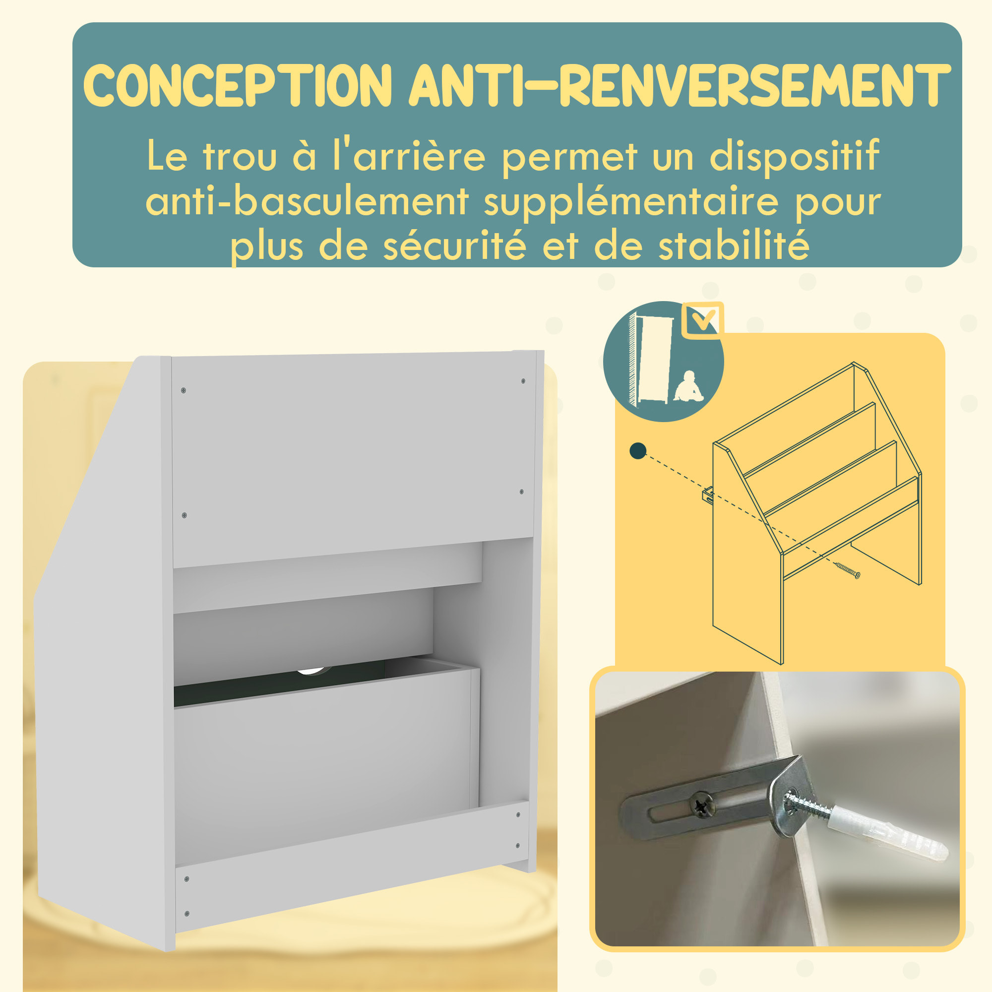 Bibliothèque étagère multi-rangement enfant - 3 étagères, grand tiroir - MDF blanc vert