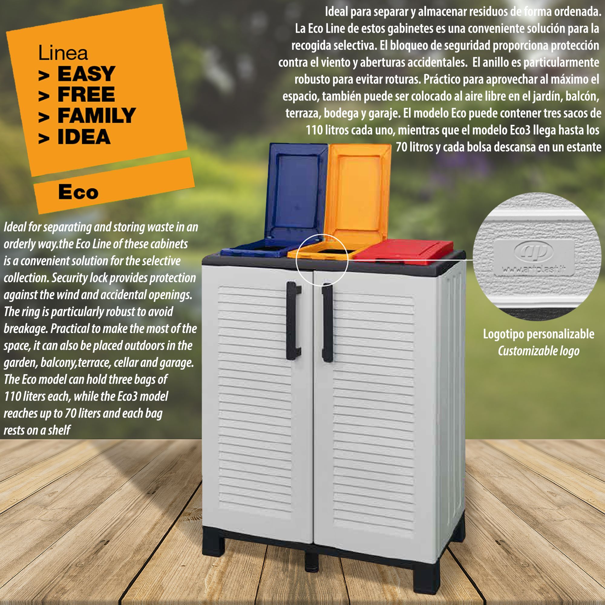 Armario de media altura en polipropileno de la linea eco, práctico para aprovechar al maximo el espacio, l 680 x p370 x h 900 mm.