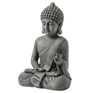 Statue de jardin bouddha assis effet pierre gris