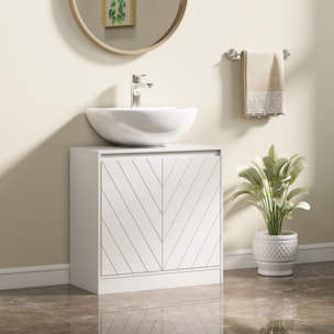 Mueble Bajo Lavabo, Mueble de Baño con 2 Puertas y Estante Ajustable, Armario de Baño para Lavabos con o sin Pedestal, Estilo Vintage, 60x30x59,8 cm, Blanco