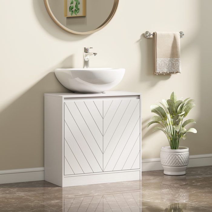 Mueble Bajo Lavabo, Mueble de Baño con 2 Puertas y Estante Ajustable, Armario de Baño para Lavabos con o sin Pedestal, Estilo Vintage, 60x30x59,8 cm, Blanco