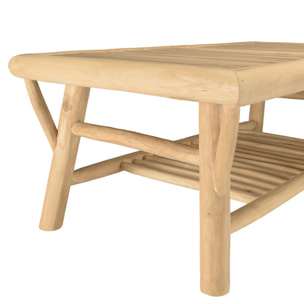 WILL - Table basse rect. en branches de bois de teck double plateau