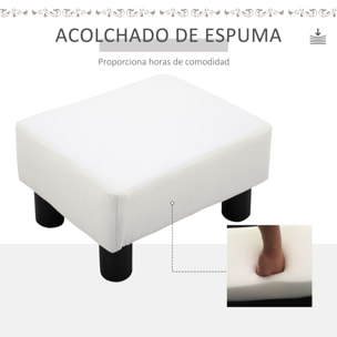 Reposapiés de Salón Taburete Bajo Tapizado en Cuero Sintético Otomana Rectangular con Estructura de Plástico para Sala de Estar Dormitorio Blanco