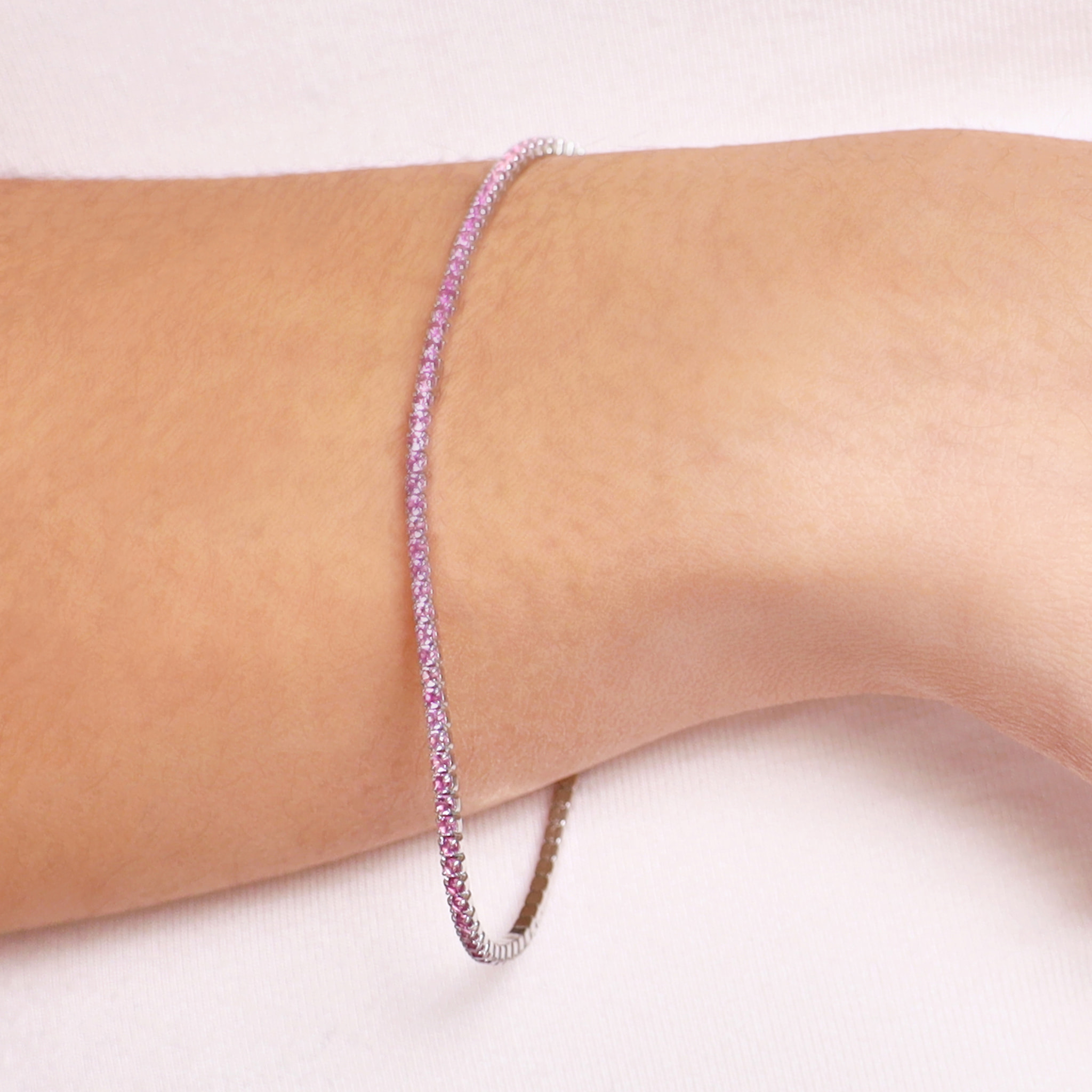 Bracciale Tennis con Cubic Zirconia Rosa 1.5mm