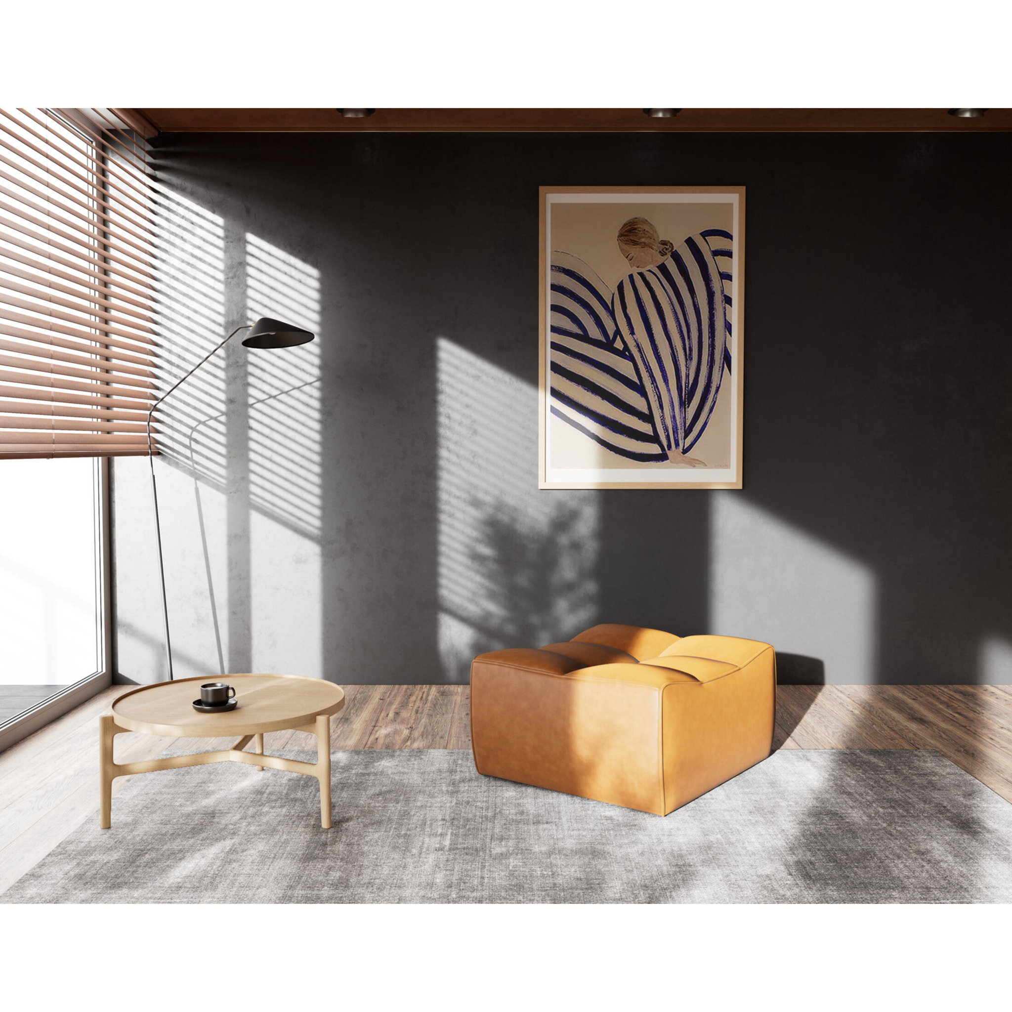 Alya - pouf en simili - Cognac