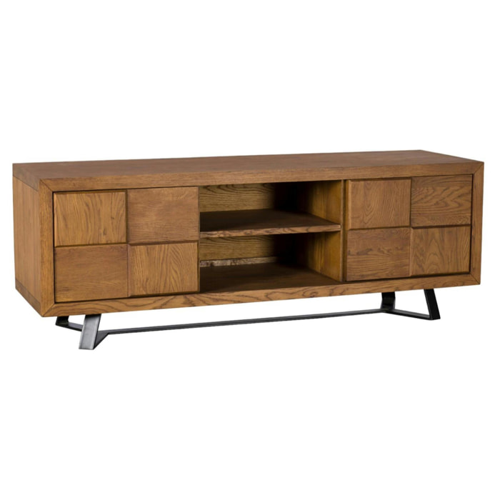 Meuble TV en bois motif damier 150 cm OKA