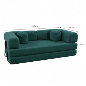 Canapé compressé convertible modulable 3 places en velours côtelé vert DEAN