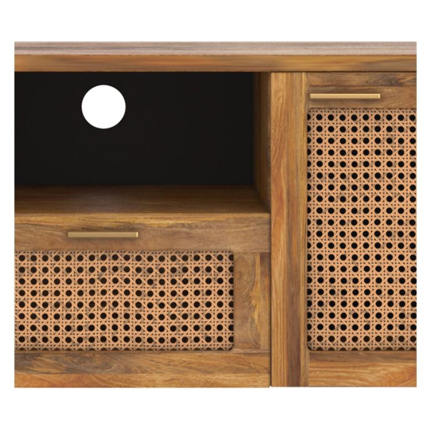 Meuble TV en bois de manguier et cannage 145 cm - Wava