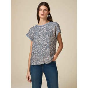 Oltre - Blusa full paillettes - Azzurro