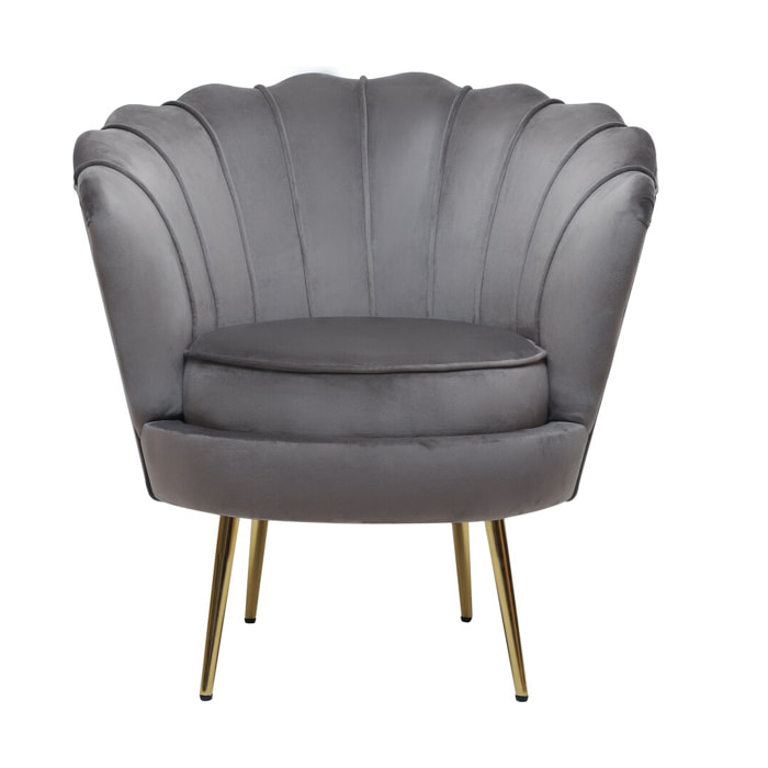 Fauteuil en velours "Floria" - 75 x 68 x 77.5 cm - Gris