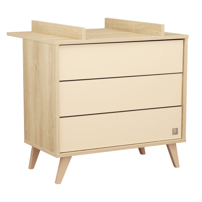 Commode 3 tiroirs sur pieds bois obliques