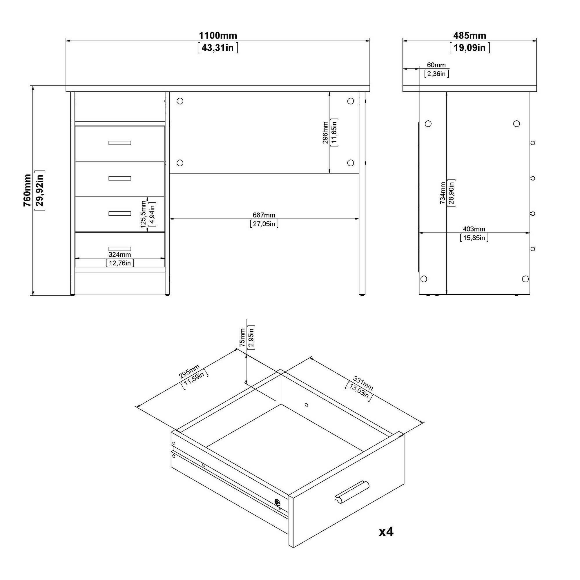 Scrivania Appollo, Scrittoio multiuso, Tavolo per ufficio porta PC, Piano di lavoro, 110x45 h76 cm, Bianco