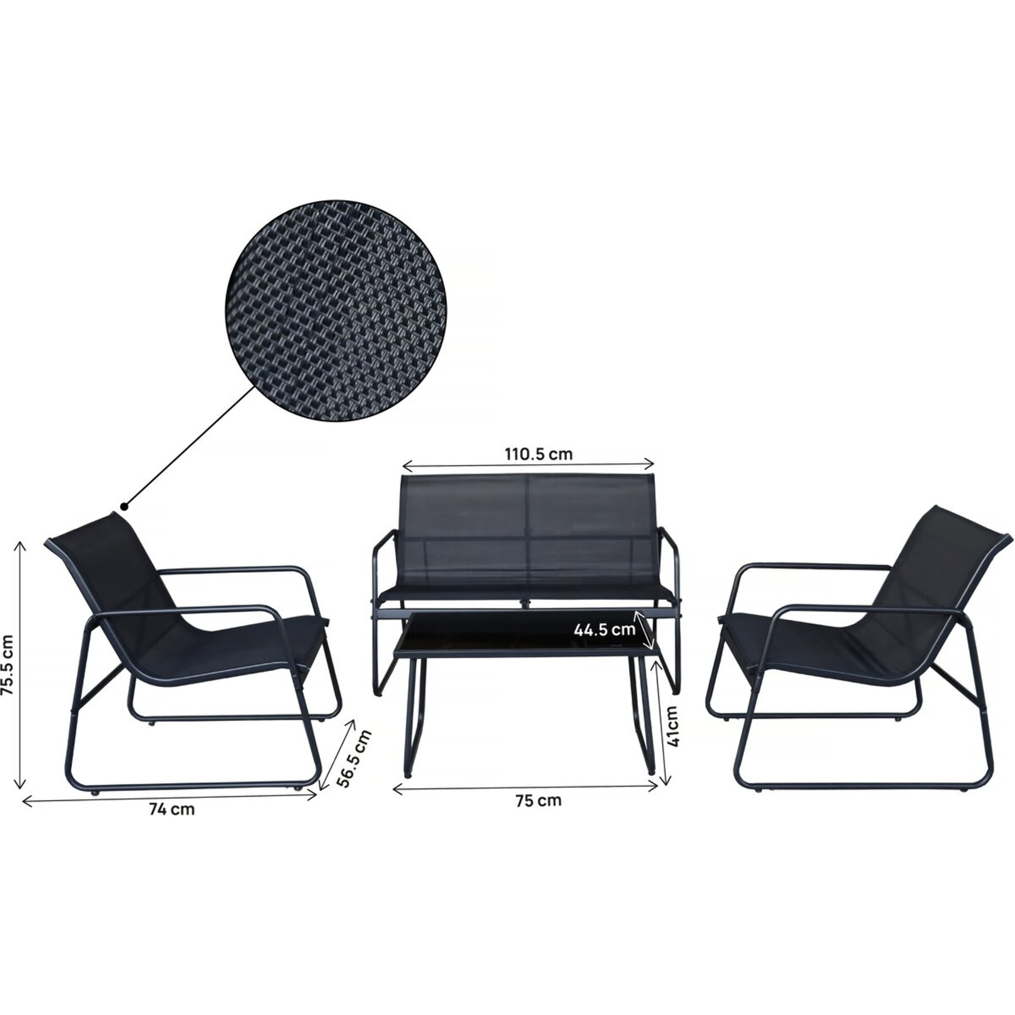 Salon de jardin en métal "Fortaleza" - 4 places - Noir