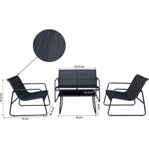 Salon de jardin en métal "Fortaleza" - 4 places - Noir