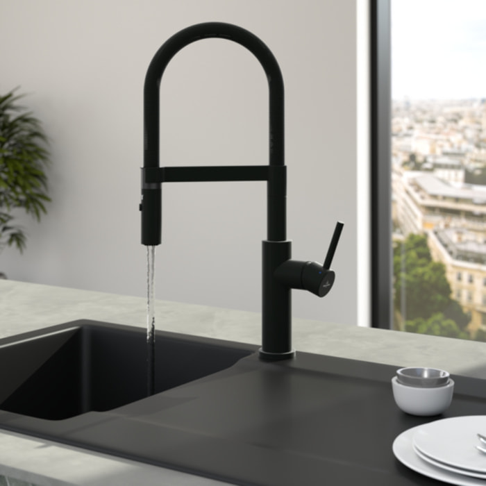 Robinet cuisine semi-pro Steel expert 2.0 noir mat