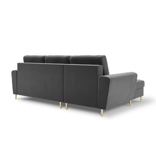 Canapé d'angle gauche convertible avec coffre de rangement "Kyoto" 4 places en velours gris clair