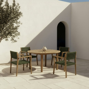 Pack de 4 chaises -bois massif d'acacia et corde-couleur vert 58 x 83 x 60 cm