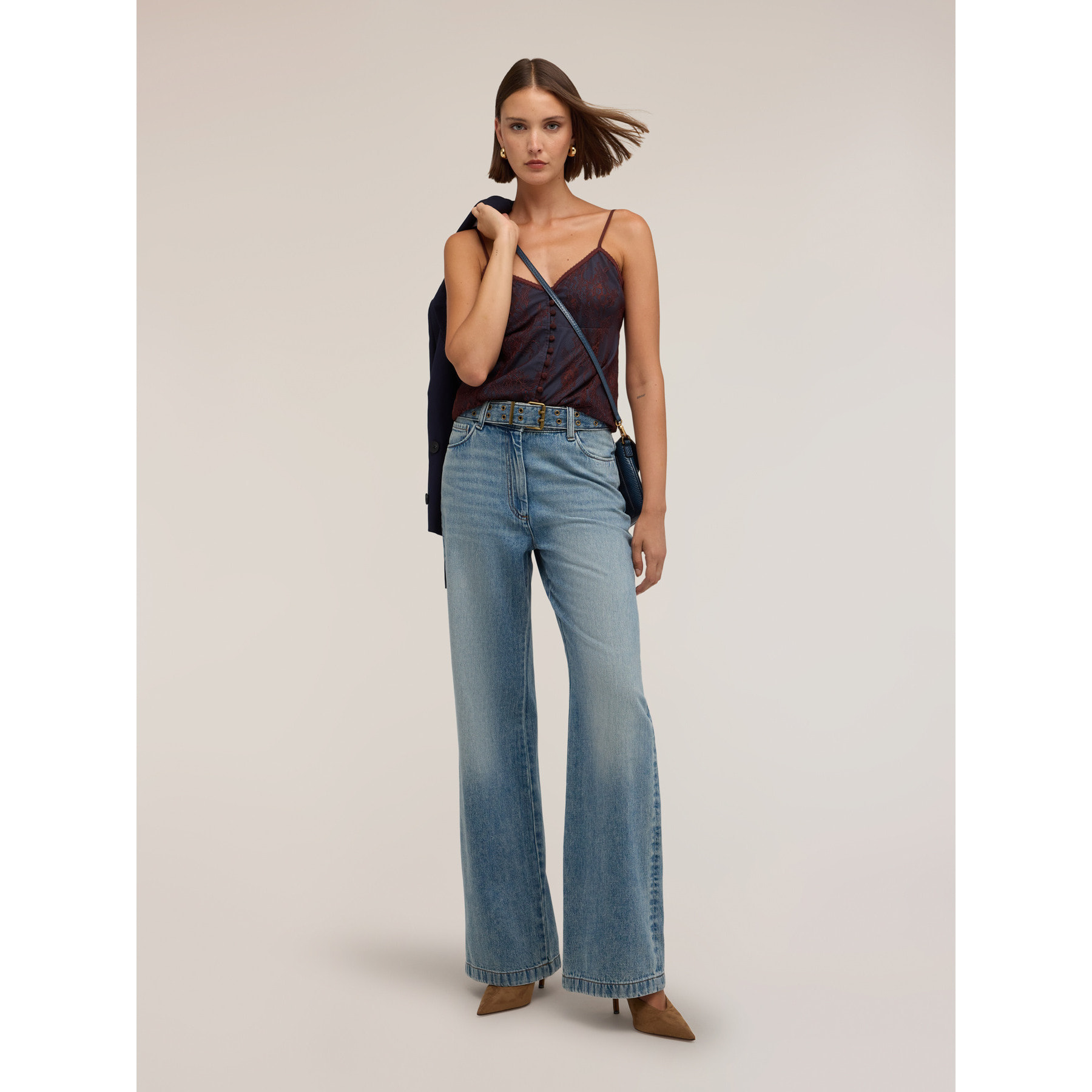 Motivi - Jeans palazzo washed con cinturón con tachuelas - Light - blue