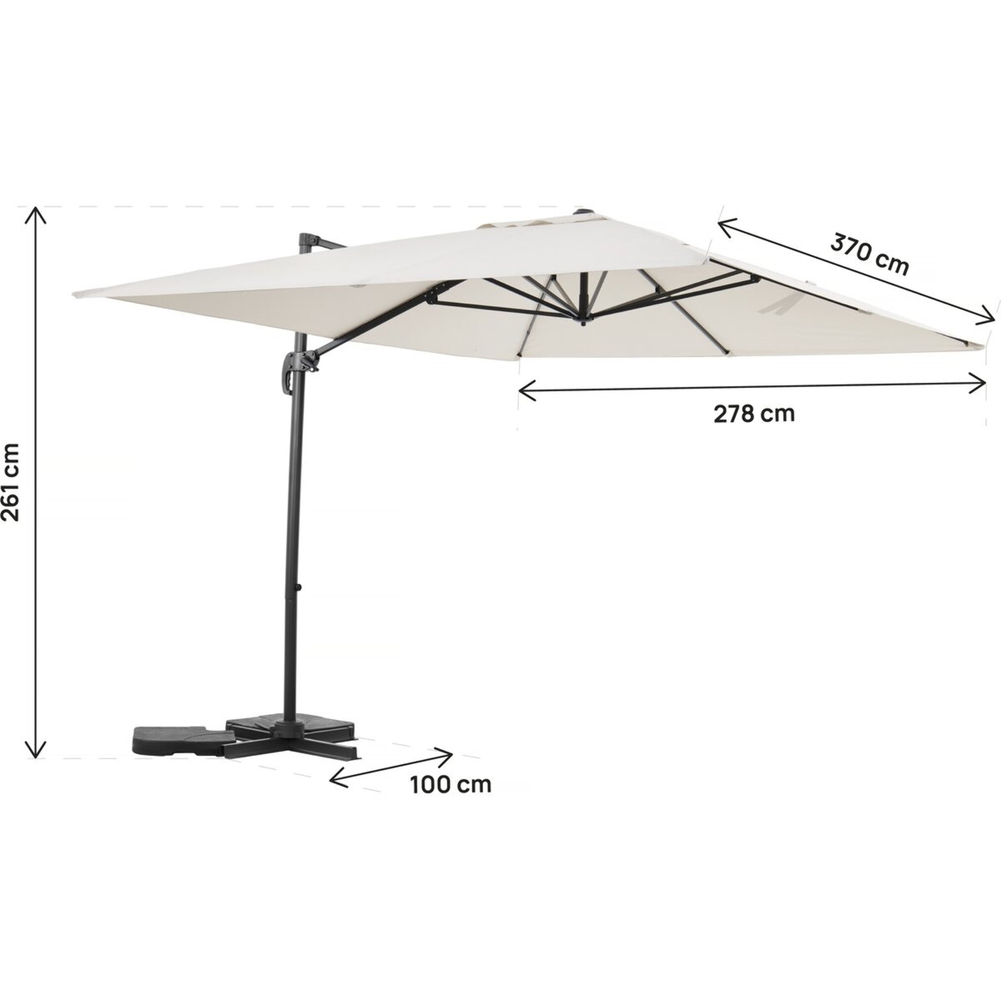 Parasol jardin déporté en aluminium "Sky 4" - 3 x 4 m - Ecru - Avec housse