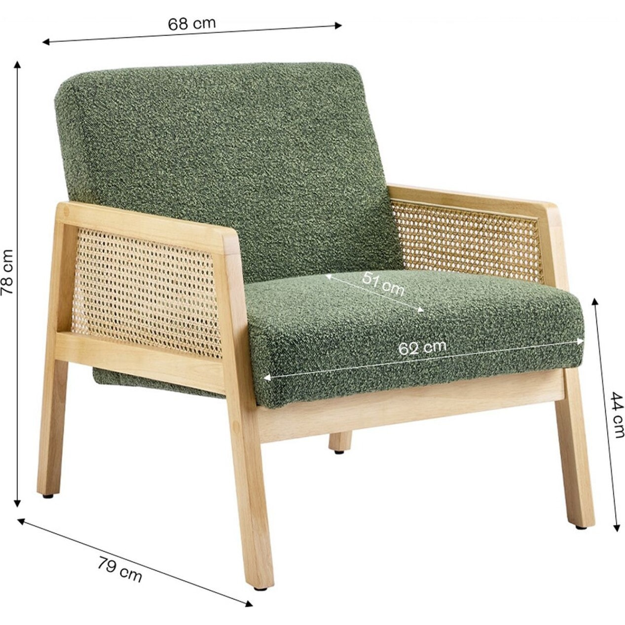 Fauteuil en cannage et tissu bouclé - MANI