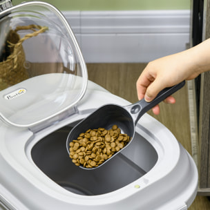 Conteneur à croquettes pour chiens et chats pliable 25L - roulettes, tasse, bol, cuillère - gris