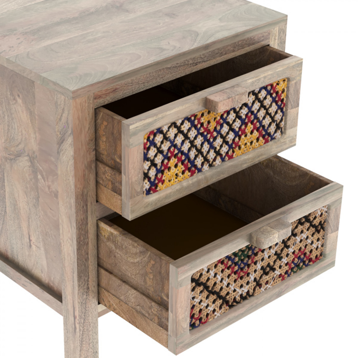 Table de chevet 2 tiroirs en manguier et cannage coloré - Massaï