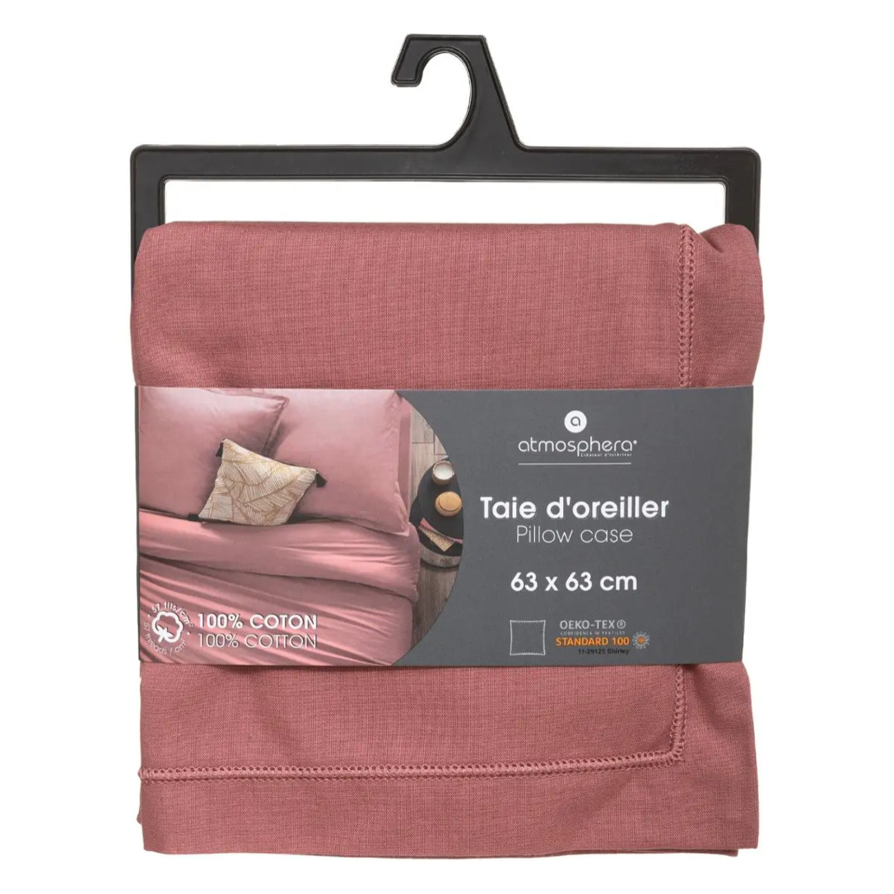 Taie d'oreiller "Carina" coton rose blush 63x63cm