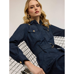 Motivi - Vestito chemisier in denim con cintura - Blu