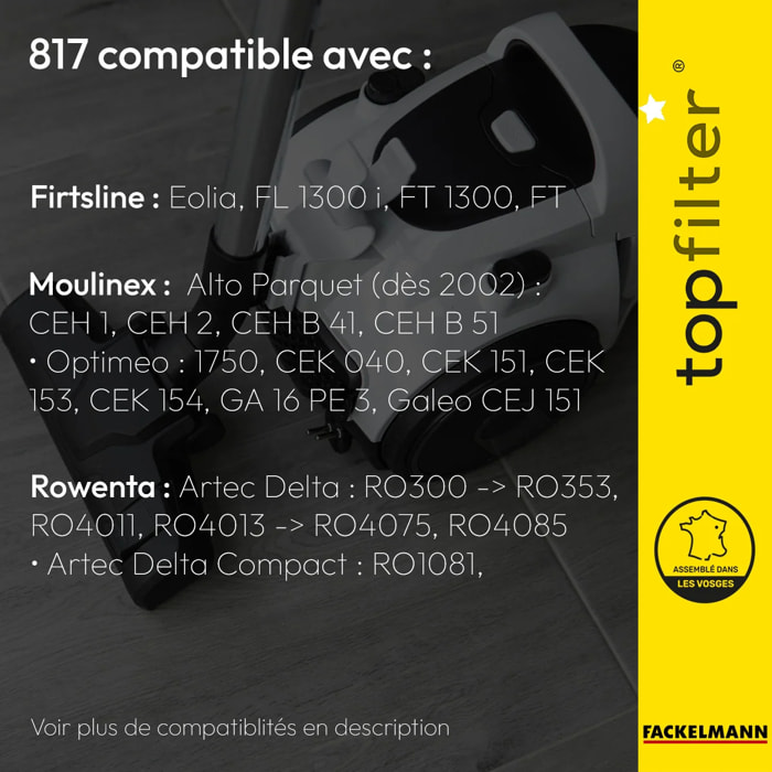 Lot de 4 packs de 4 sacs aspirateur 64817 Rowenta et Moulinex TopFilter Premium
