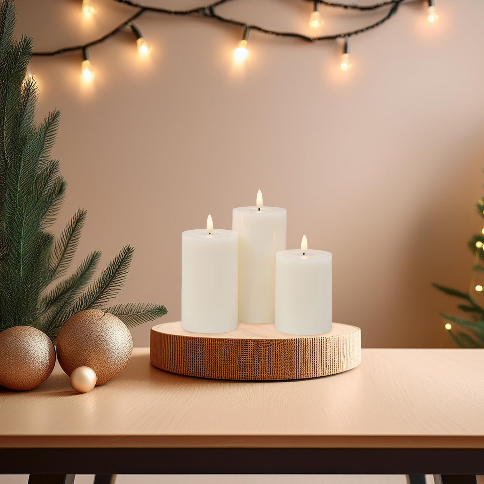 juego de 3 velas led de cera con función de temporizador y diseño rústico