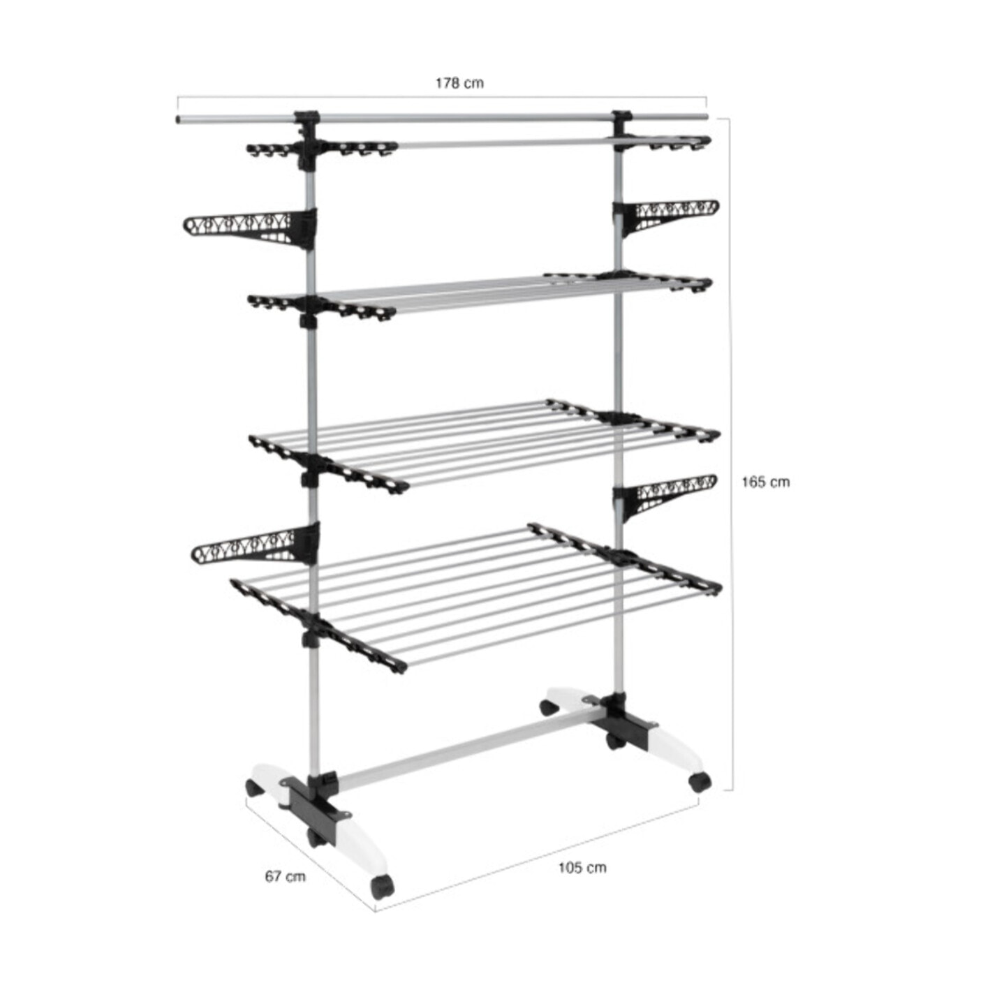 Séchoir Optima noir et blanc 4 niveaux - 40m d'étendage