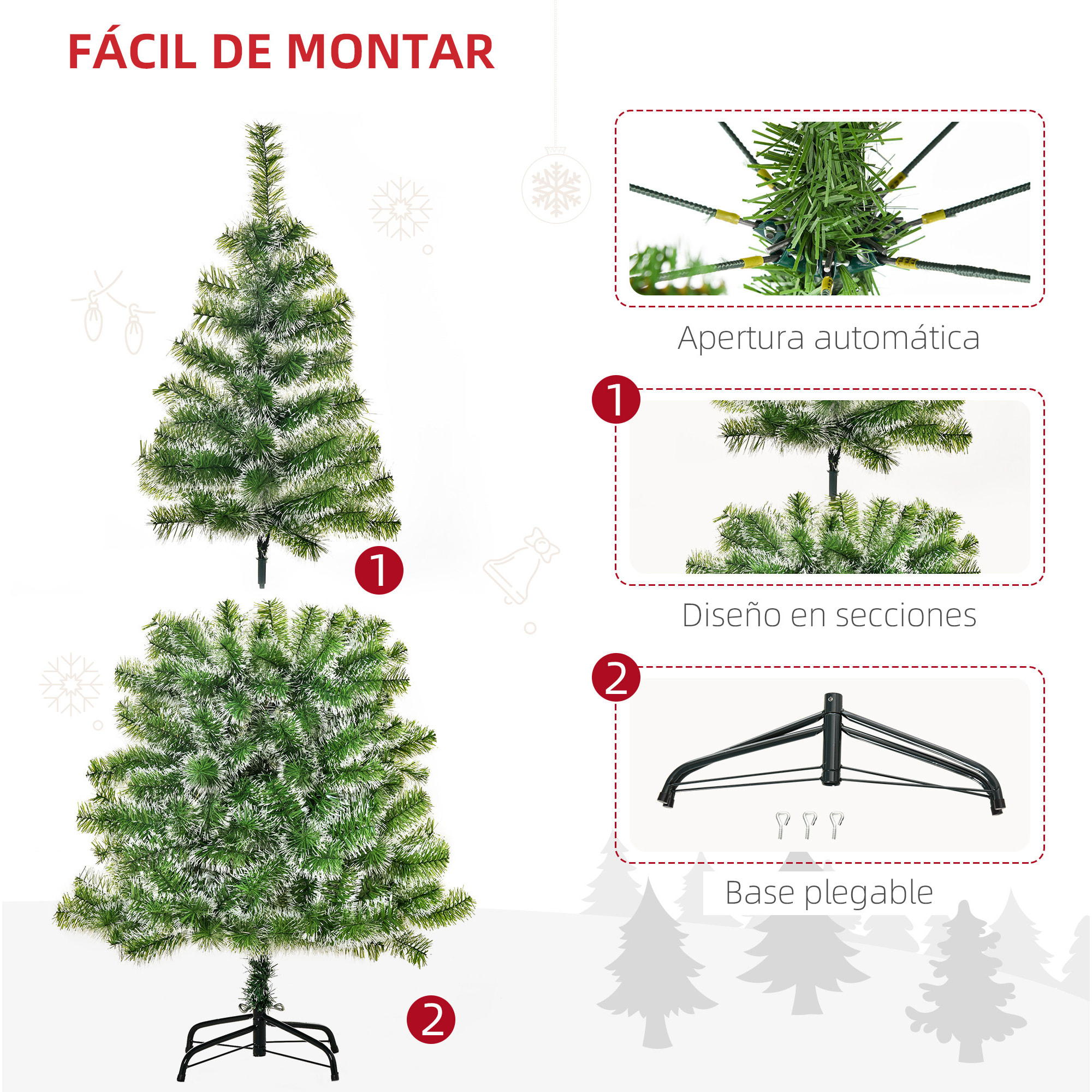 HOMCOM Árbol de Navidad Artificial 150 cm con 416 Ramas Hojas de PET y Soporte de Metal Decoración Navideña para Interior Salón Fiestas Ø75x150 cm Verde