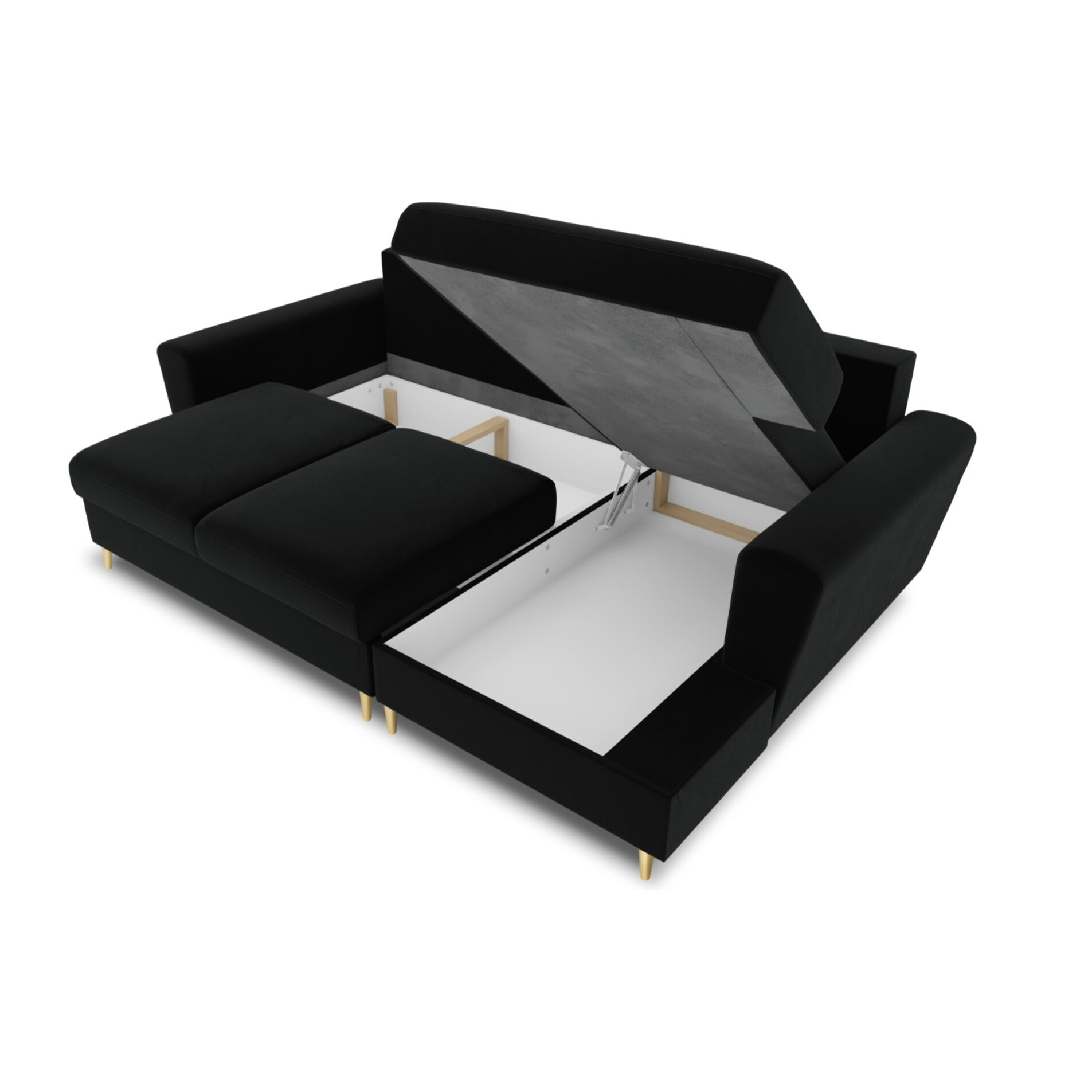 Canapé d'angle droit convertible avec coffre de rangement "Kyoto" 4 places en velours noir