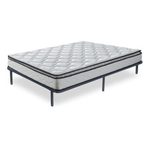 Ensemble sommier cadre métallique & Matelas | Mémoire de forme avec surmatelas intégré | lattes réglables flexibles | Robustesse et confort