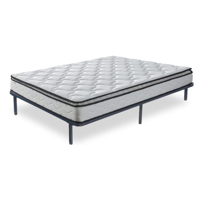 Ensemble sommier cadre métallique & Matelas | Mémoire de forme avec surmatelas intégré | lattes réglables flexibles | Robustesse et confort