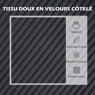 Canapé d'angle 3 places en velours côtelé dim. 214 x 134 cm gris