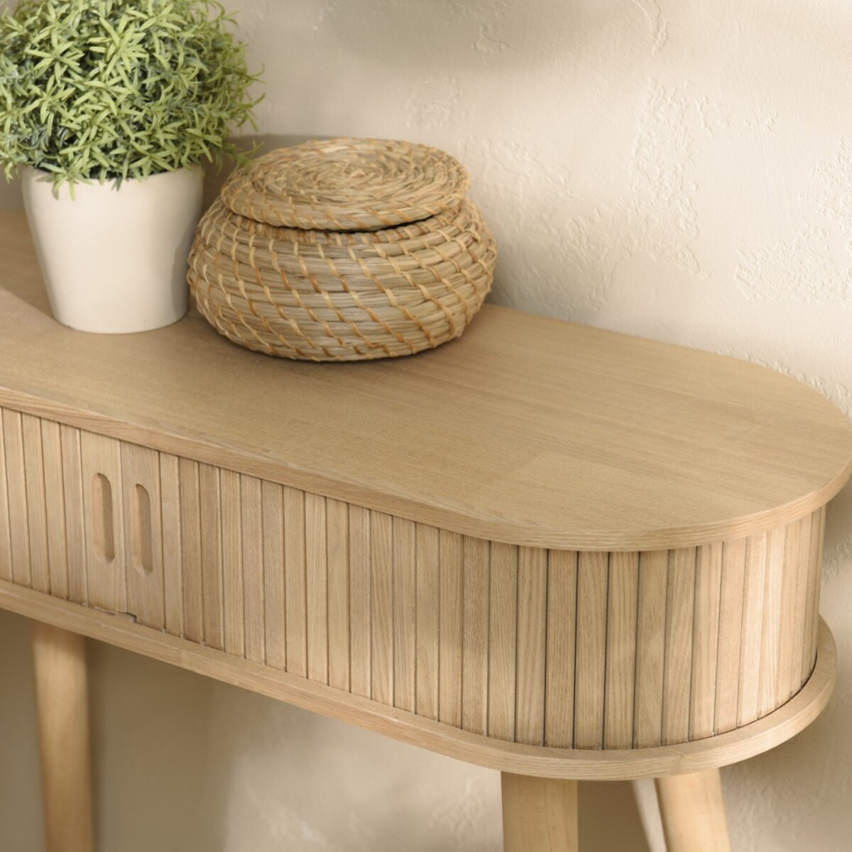 AGATHE - Console ovale 80x30cm en bois couleur naturelle