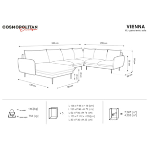 Canapé d'angle droit panoramique "Vienna" 7 places en velours beige