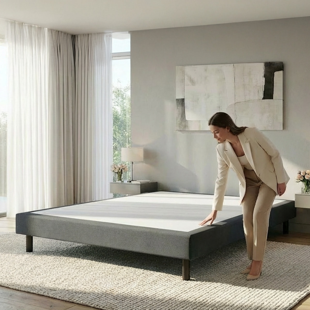 Sommier Tapissier en Kit gris Clémence - 1 Place