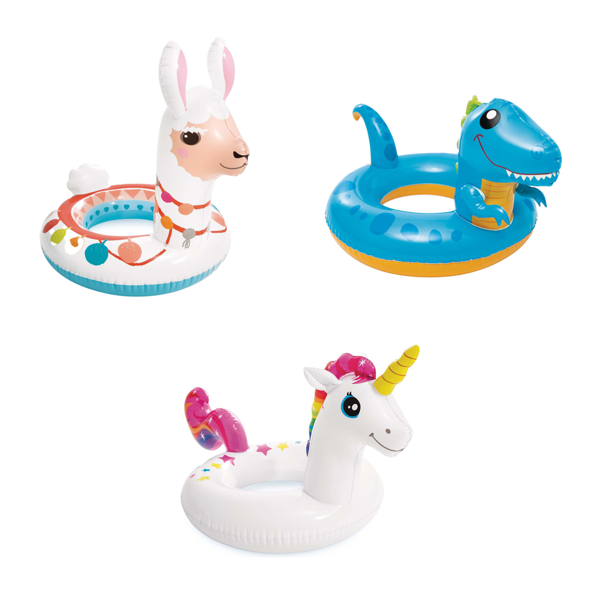 Intex Salvagente Gonfiabile Animali Assortiti, 1 pezzo, PVC, Multicolore, Dinosauro 81x58 cm, Lama 85x58 cm, U