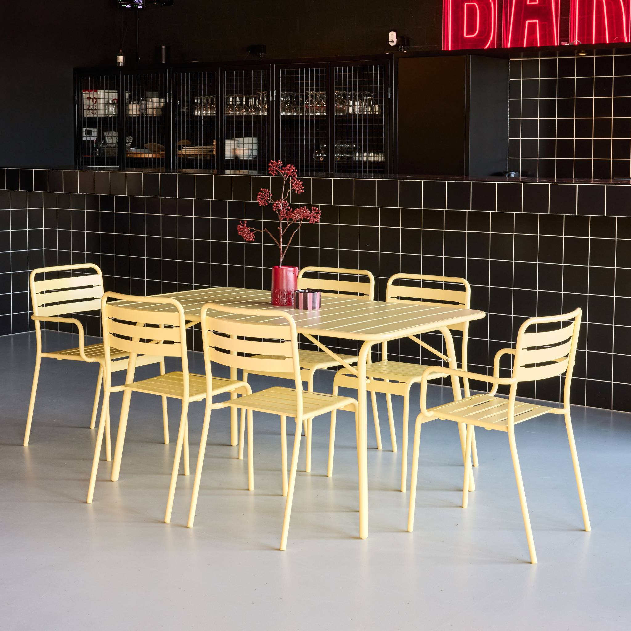 Table de jardin pliante métal + 6 assises AMÉLIA