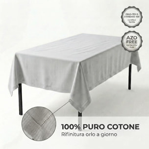 Tovaglia in cotone ajour elegante e versatile, tessuto morbido e resistente, ideale per tavola quotidiana e occasioni formali, design raffinato e discreto, facile da lavare e stirare, certificata sicura per uso domestico