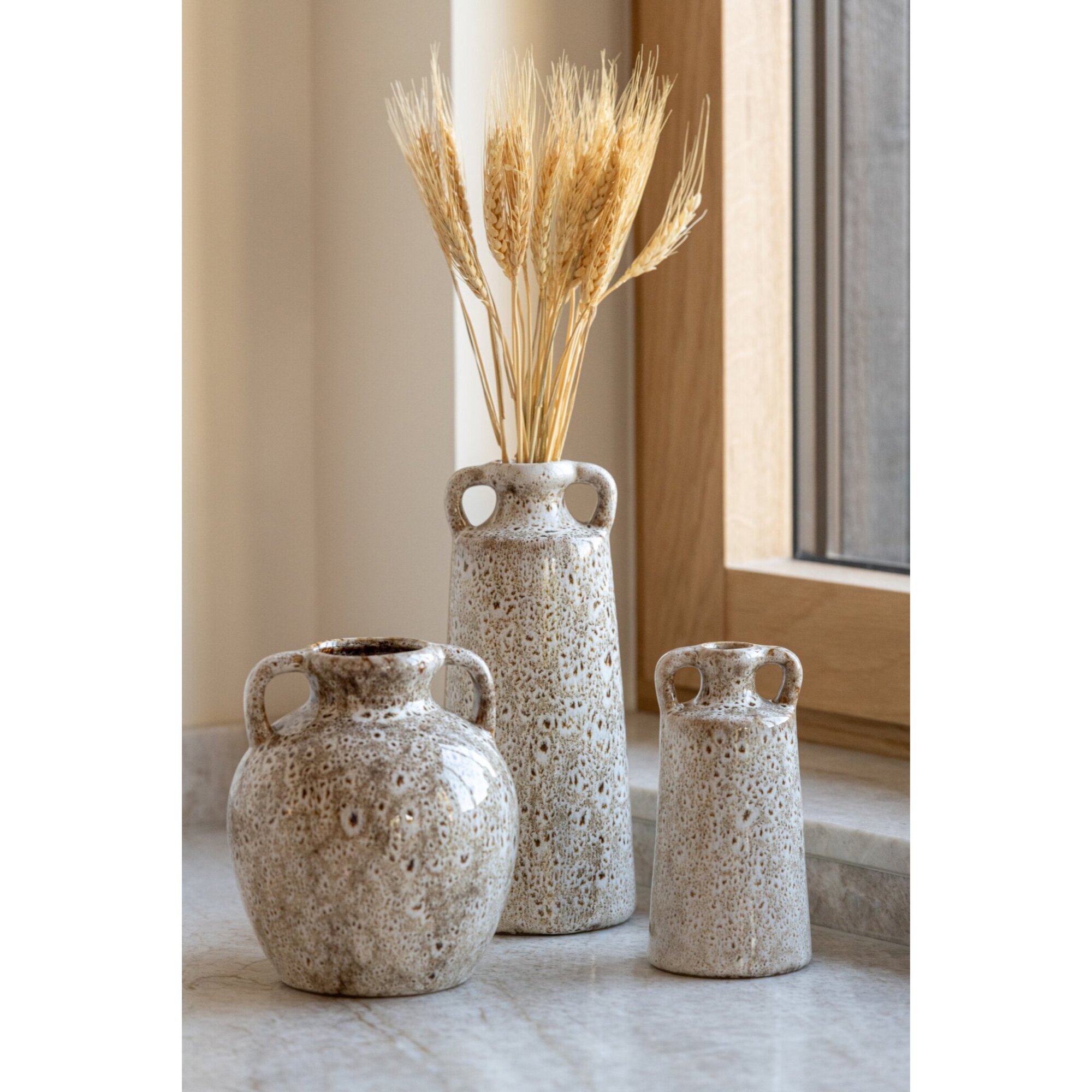 J-Line Vase 2 anses - porcelaine - taupe
