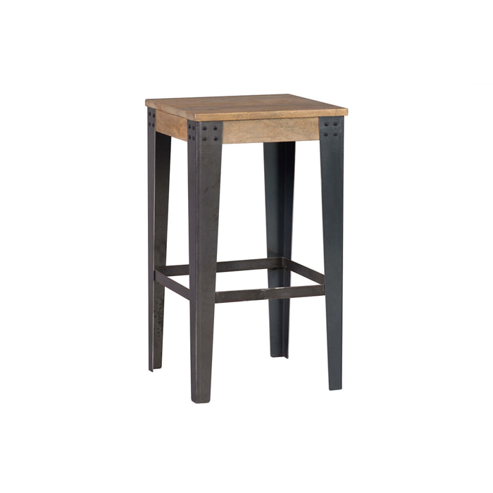 Tabouret de bar industriel métal et bois manguier massif H65 cm MADISON