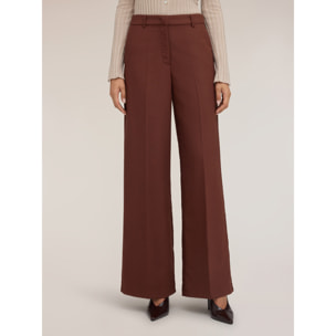 Motivi - Pantaloni palazzo a vita alta con piega stirata - Marrone