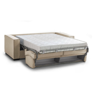 Divano letto 2 posti Alk, Sofà Soggiorno con apertura girevole, Tessuto imbottito con Braccioli slim, 100% Made in Italy, Cm 160x95h90, Beige
