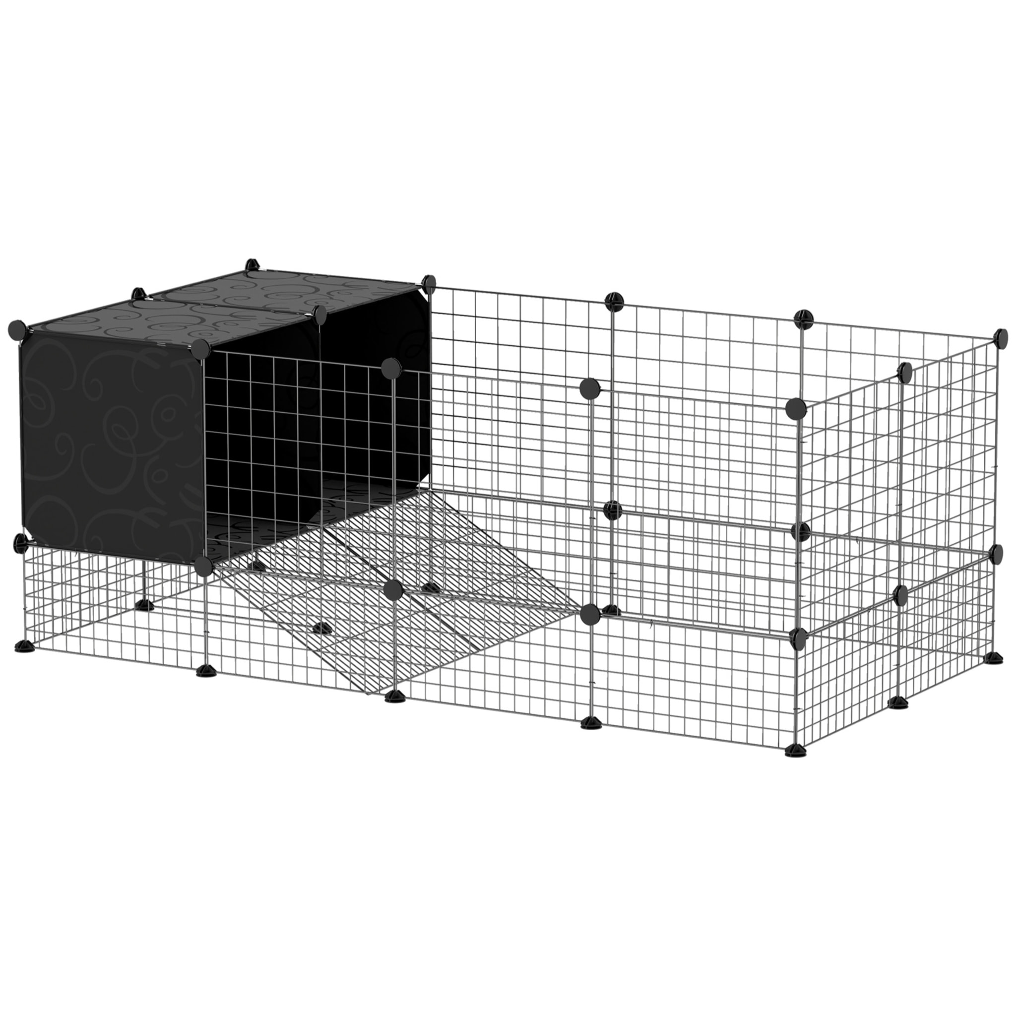 Cage parc enclos modulable rongeurs petits animaux 31 panneaux acier PP noir