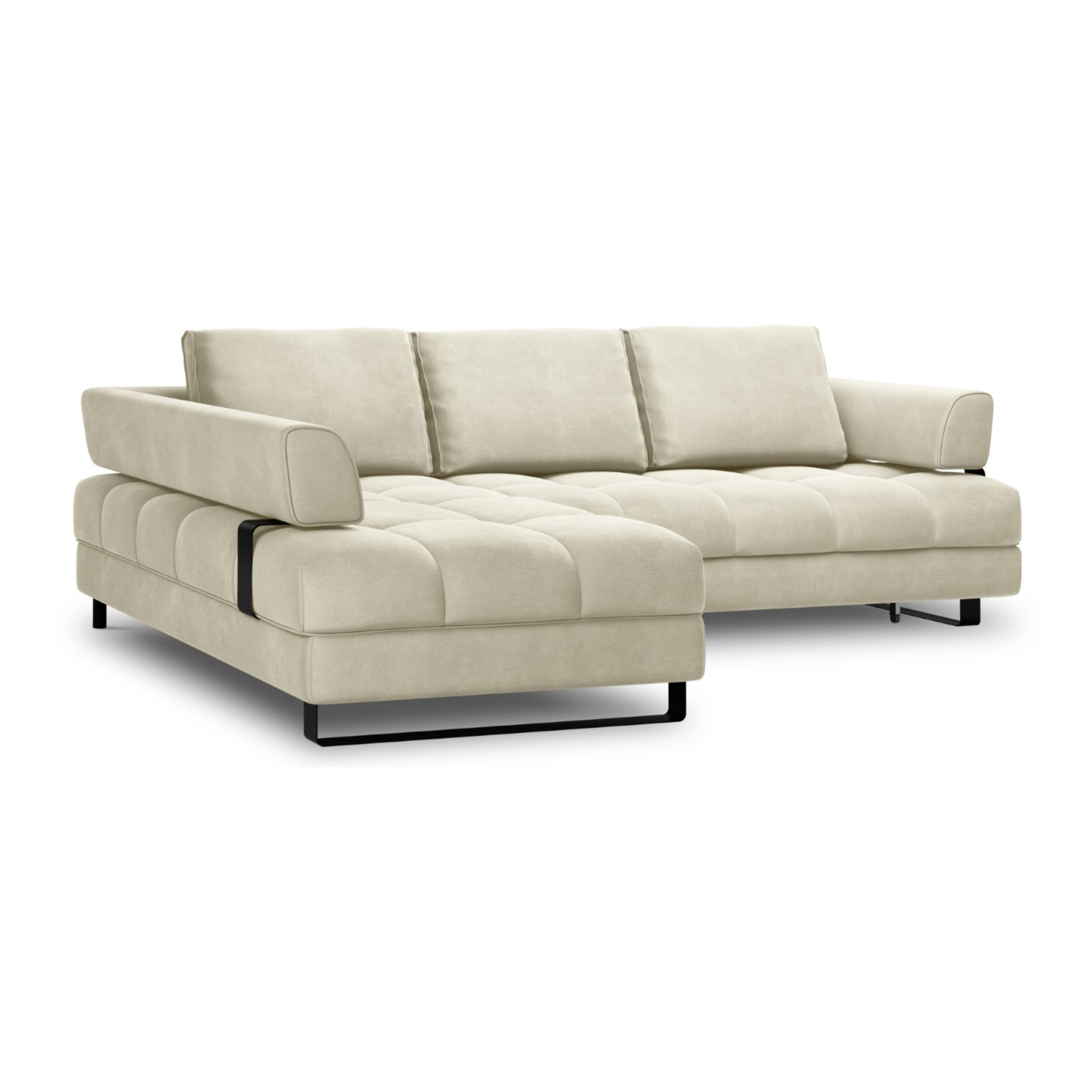 Canapé d'angle gauche convertible avec coffre de rangement "Clinton" 5 places en velours beige clair