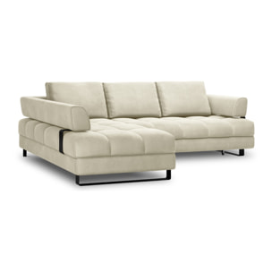 Canapé d'angle gauche convertible avec coffre de rangement "Clinton" 5 places en velours beige clair