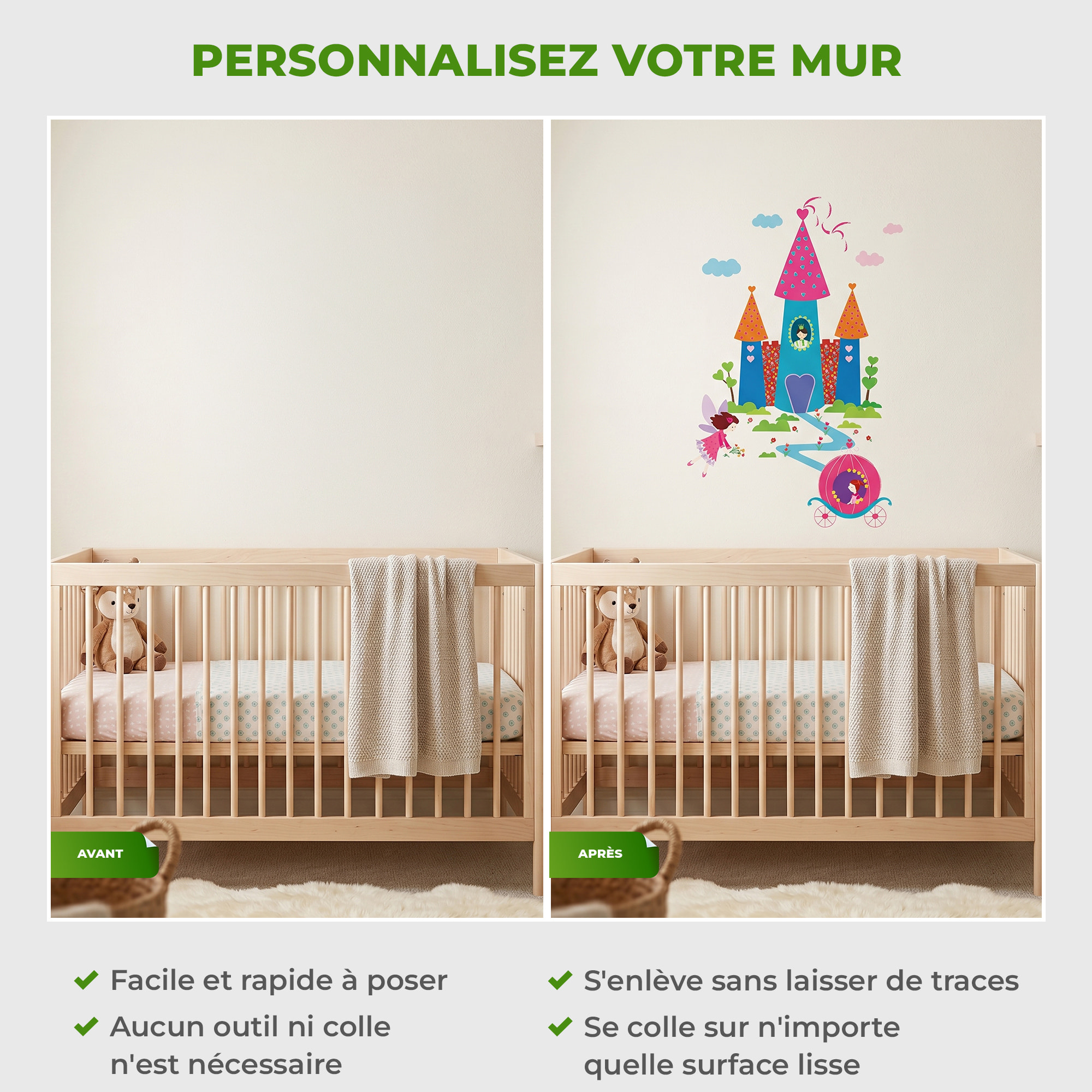 Stickers Muraux décoration adhésifs château et princesse